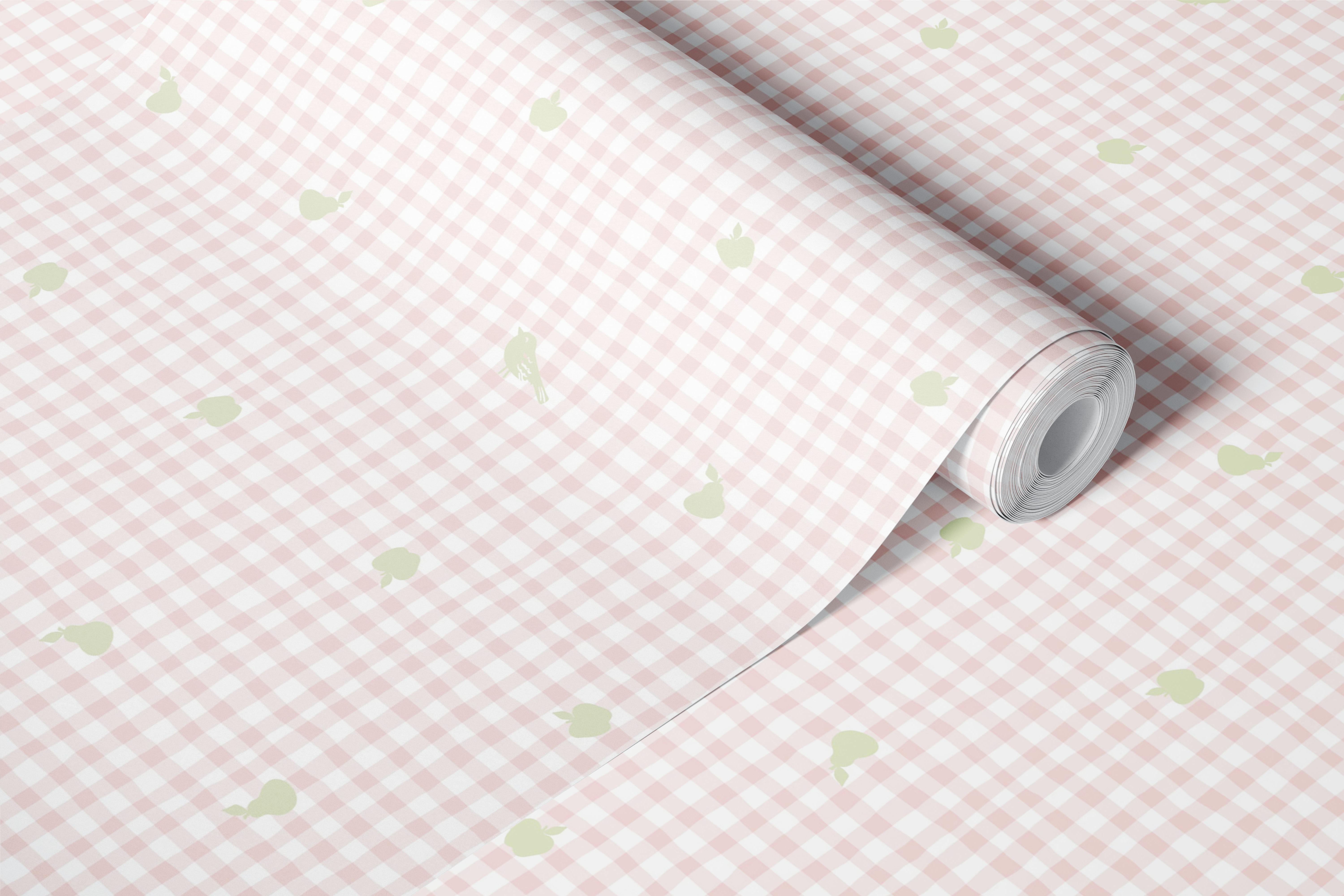 Papel de parede design Soft Pink Gingham Fruit