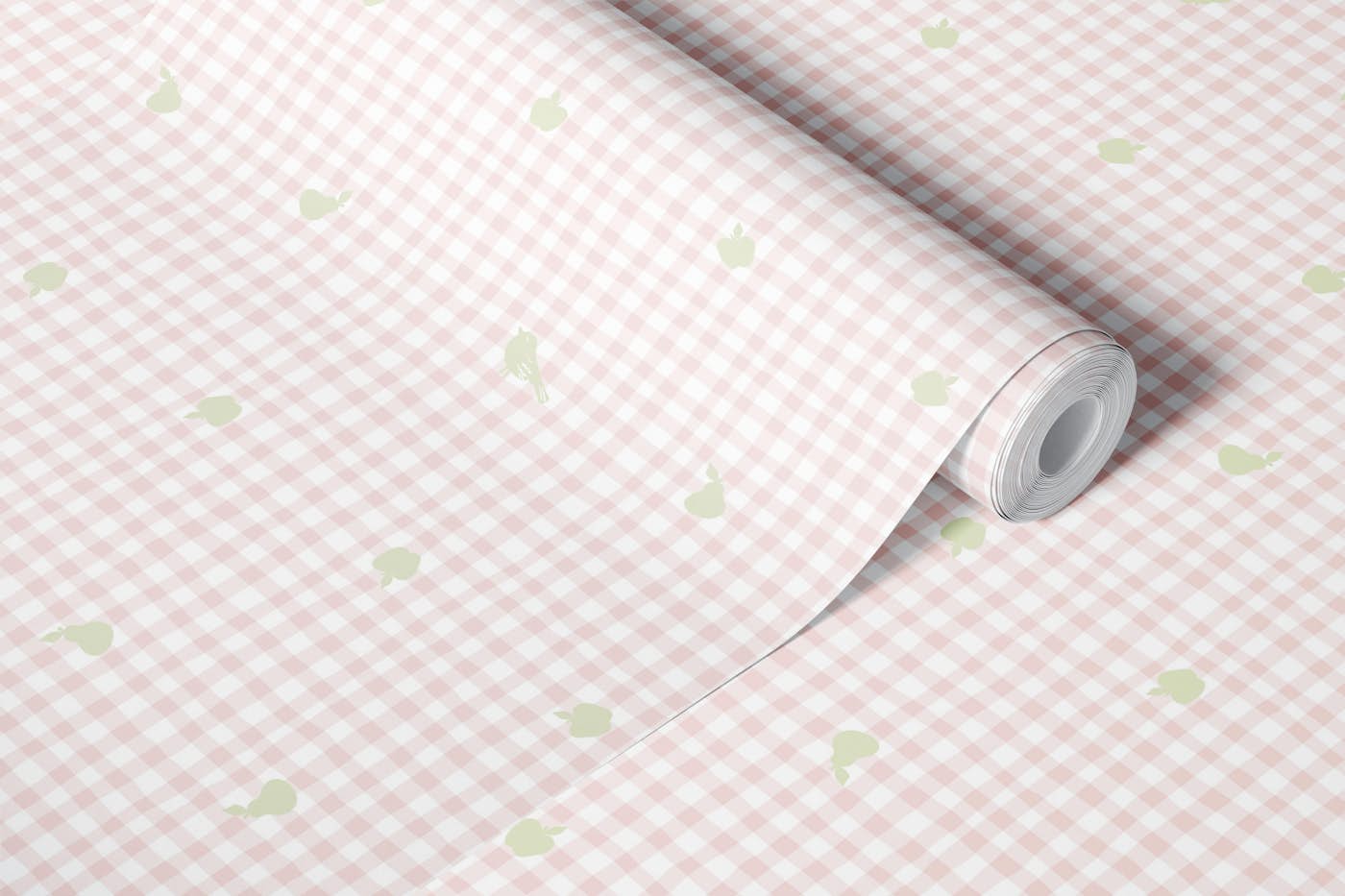 Soft Pink Gingham Fruit wallpaper roll