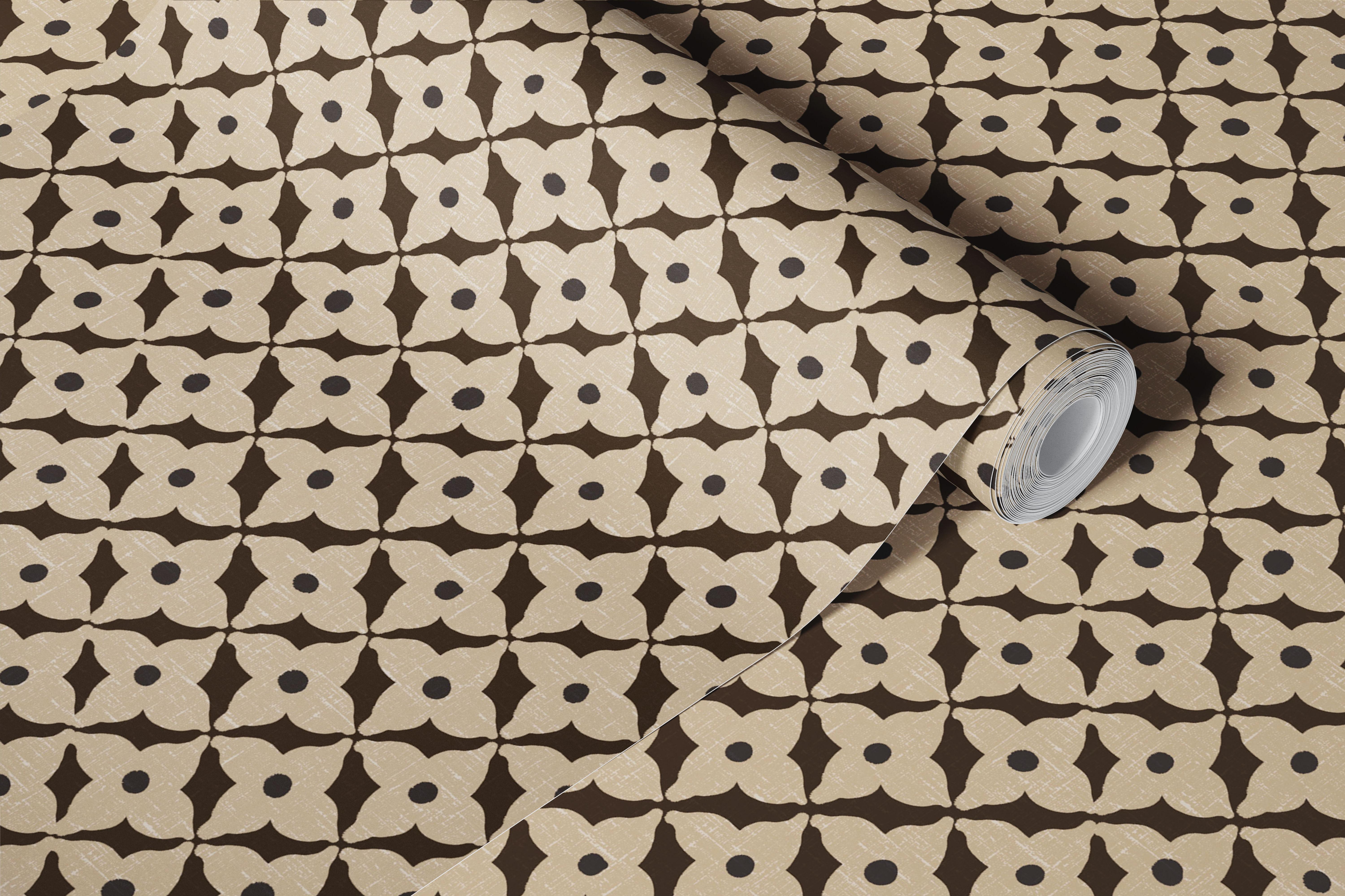 Retro Floral Tile Beige Brown wallpaper design