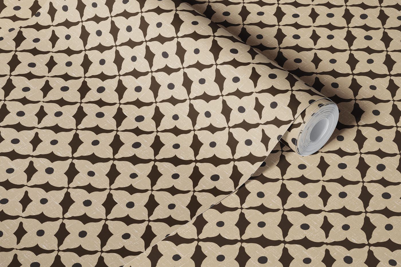 Retro Floral Tile Beige Brown wallpaper roll
