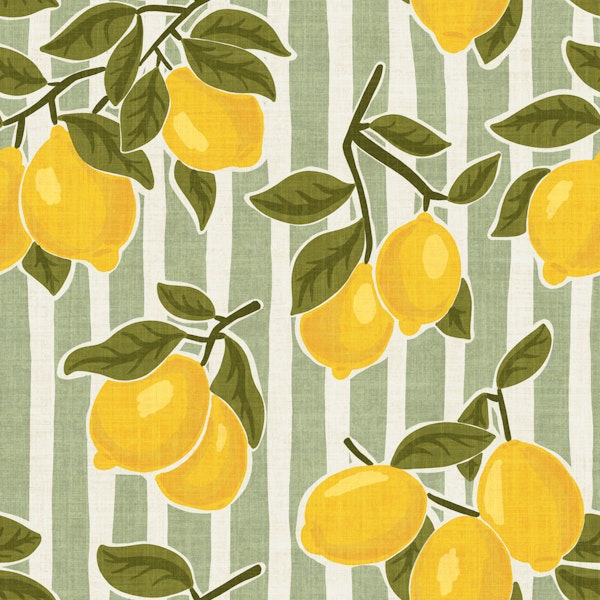 Kitchen Lemons on Preppy Sage Green Stripes
