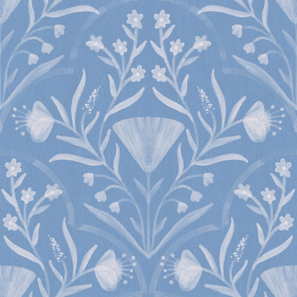 sky denim folk floral damask texture