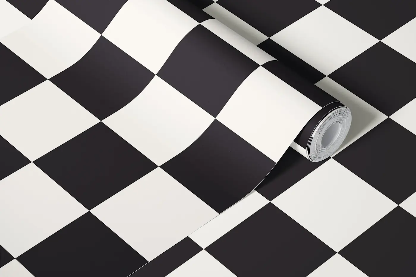 Checkerboard - black and cream - medium wallpaper roll
