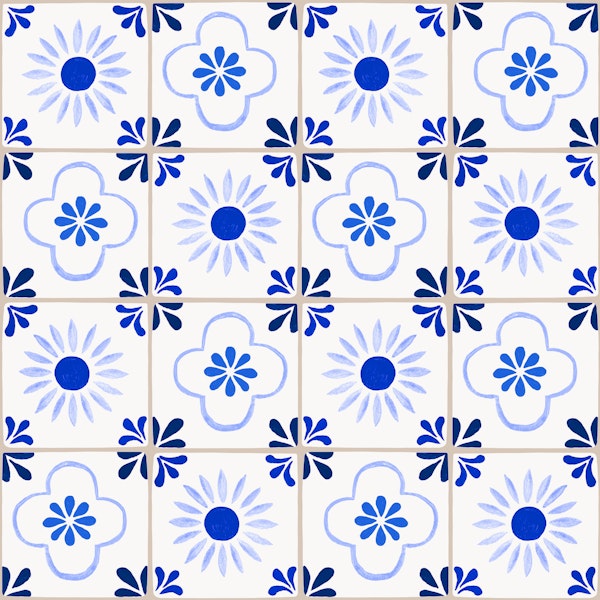 Blue Mediterranean Tile Florals