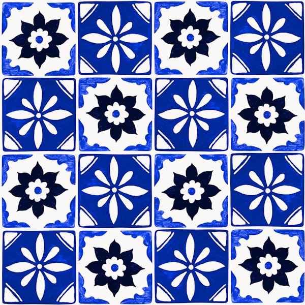 Cobalt Mediterranean Tile Florals