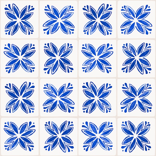Handpainted Blue Flower Tiles