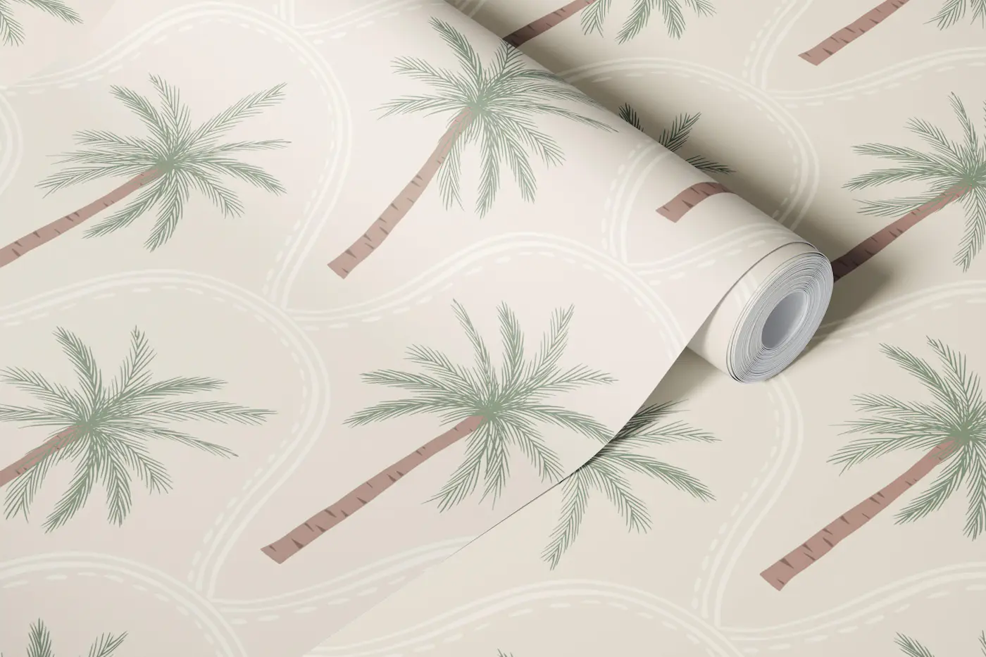 Large boho palm trees in earthy neutrals wallpaper roll
