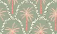 Large Boho Palm Tree in Sage Green and Coral wallpaper