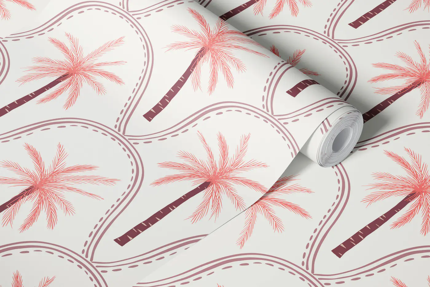 Large boho palm trees in neutral mocha browns wallpaper roll