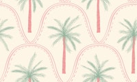 Large boho palm trees in pastel pink & green wallpaper