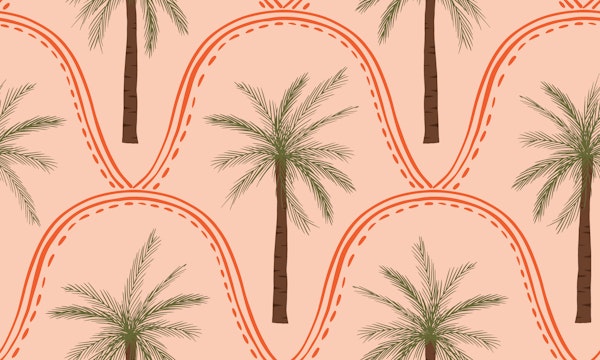 Large Retro boho Palm trees in warm peach