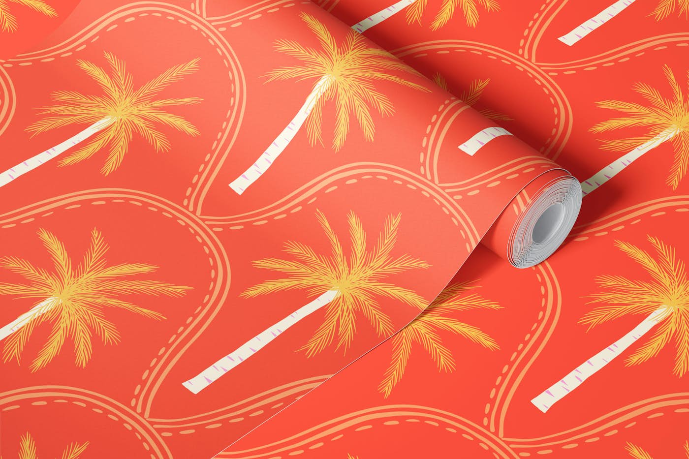 Large boho Beach Palm Trees in Sunset colour wallpaper roll