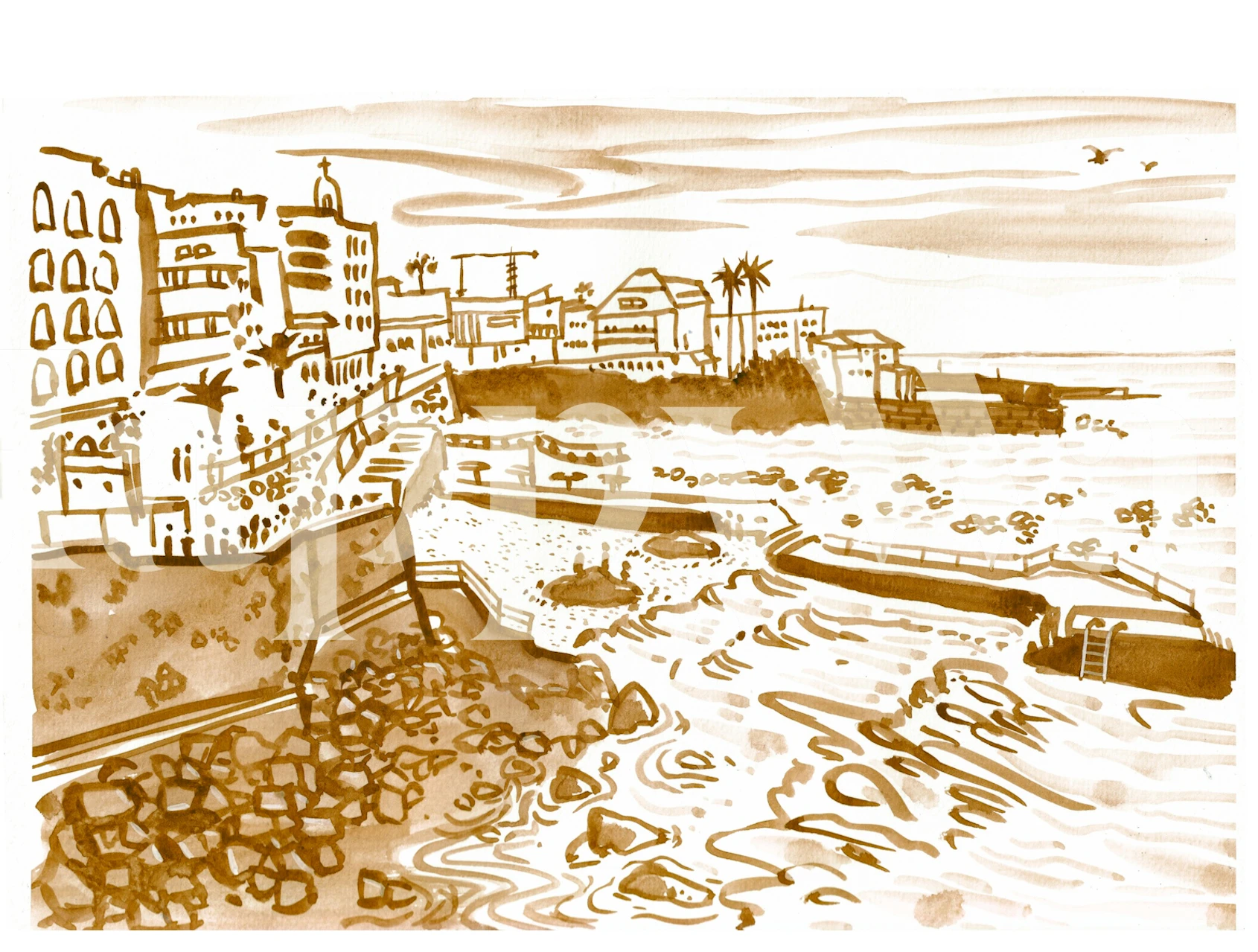 Tenerife coastal line tapet vist i et rum