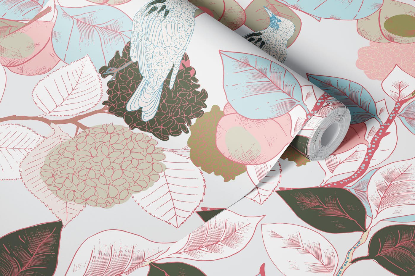 Pastel Hydrangeas and Apricots wallpaper roll