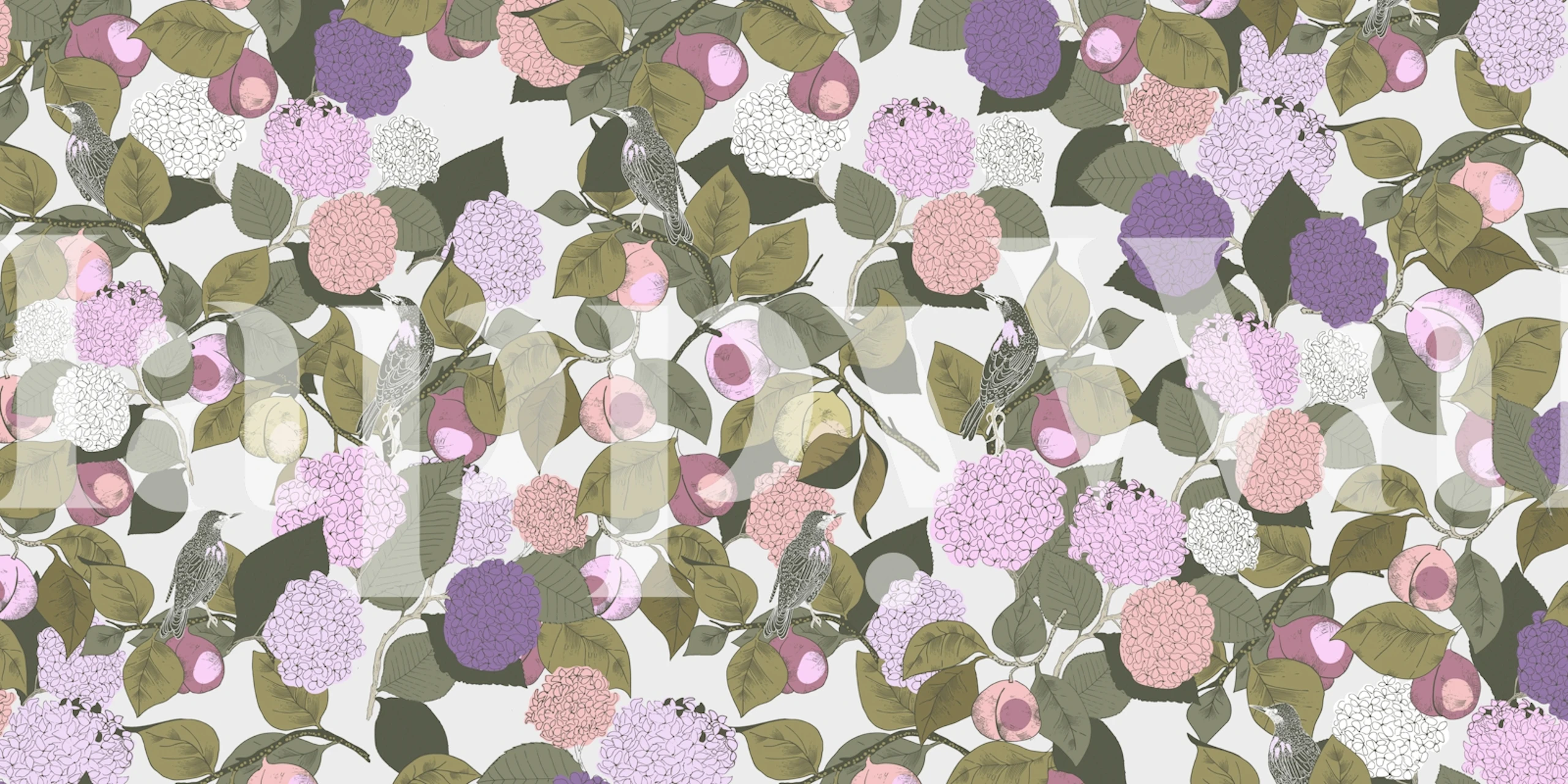 Purple Hydrangeas and Apricots tapet i et rom