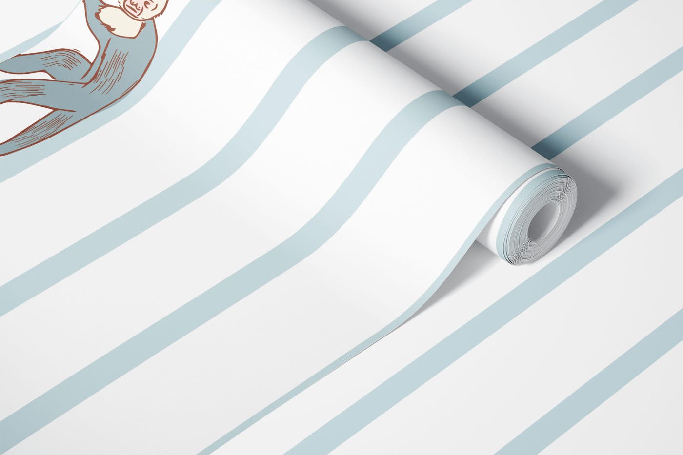 Blue Stripes with Capuchins Mural wallpaper roll
