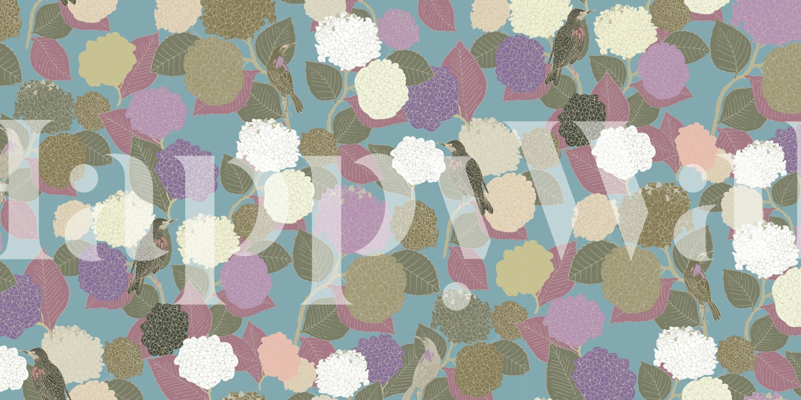 Hydrangeas wallpaper in een kamer setting...