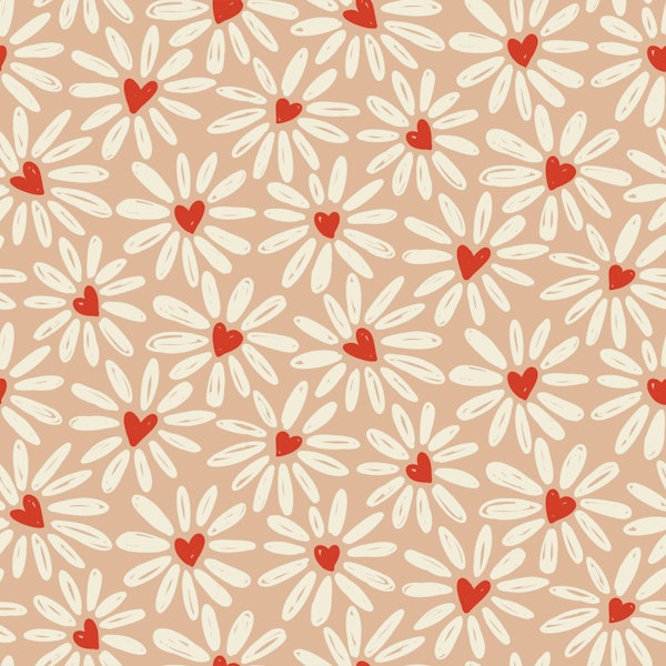 Daisy Heart Blossoms on Beige