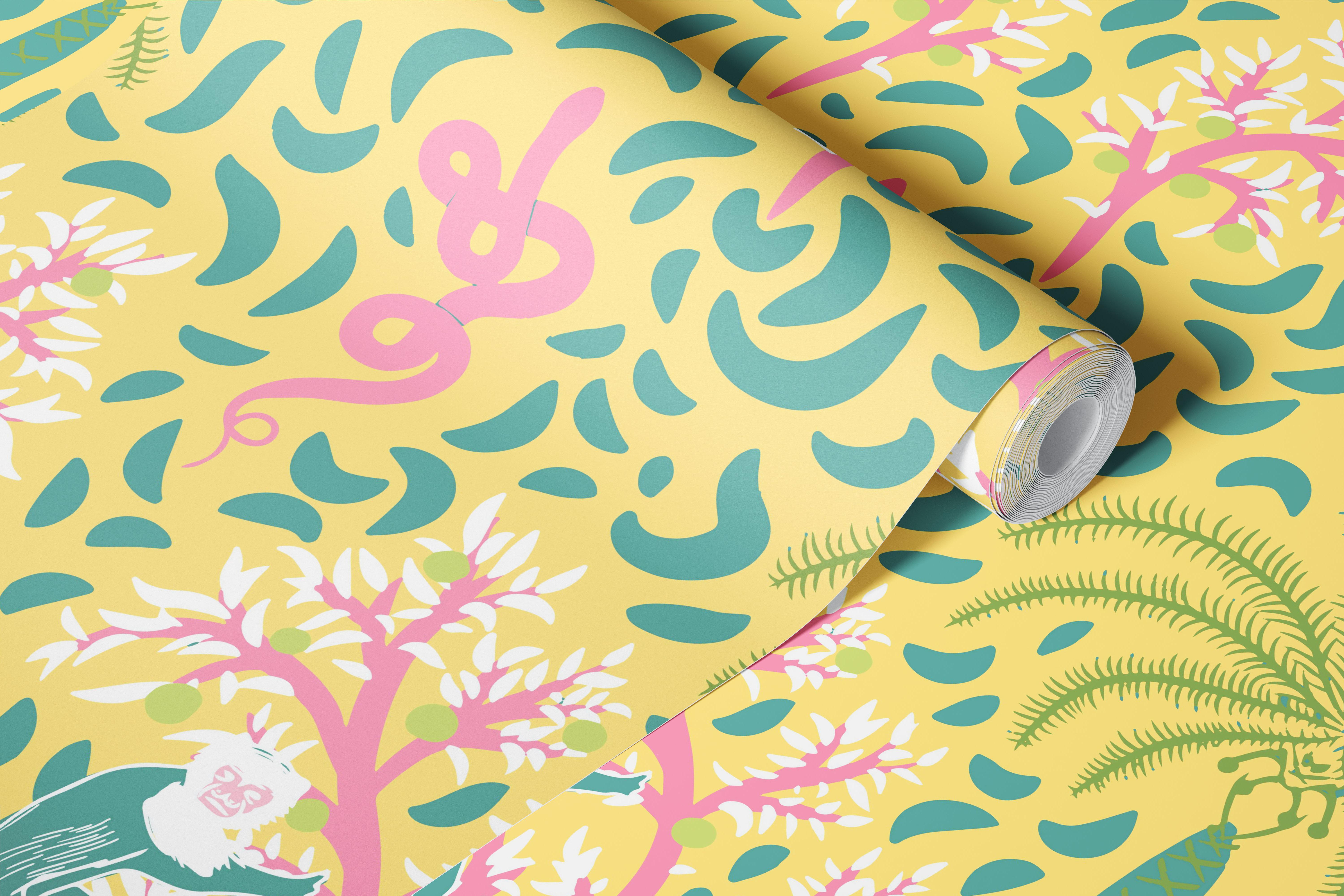 Snakes in Paradise in Yellow wallpaper design
