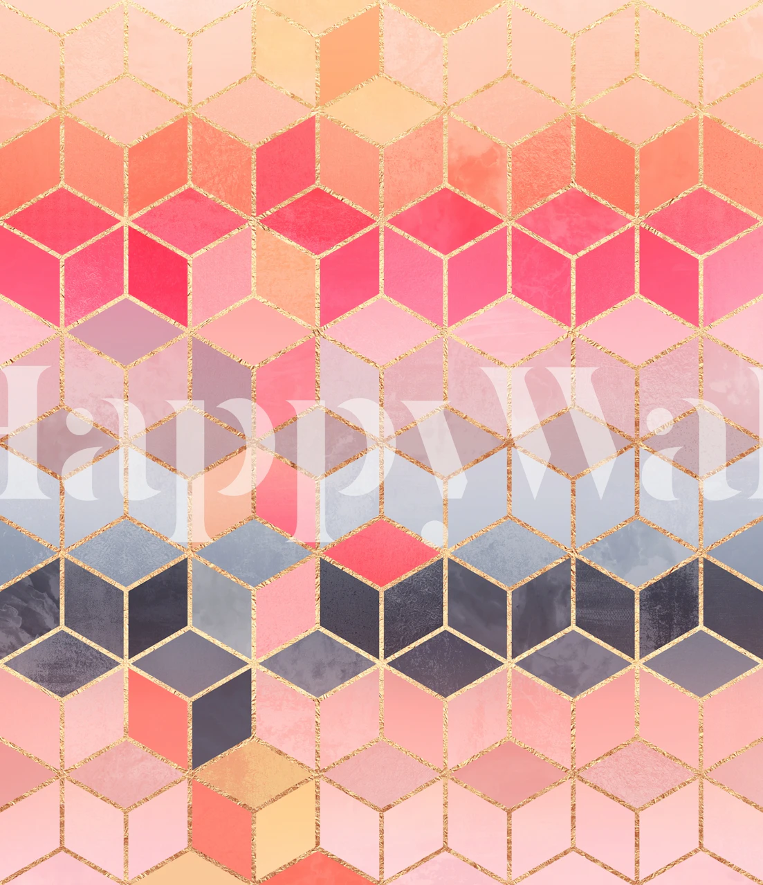 Geometric pattern in pink, blue, and gold wallpaper