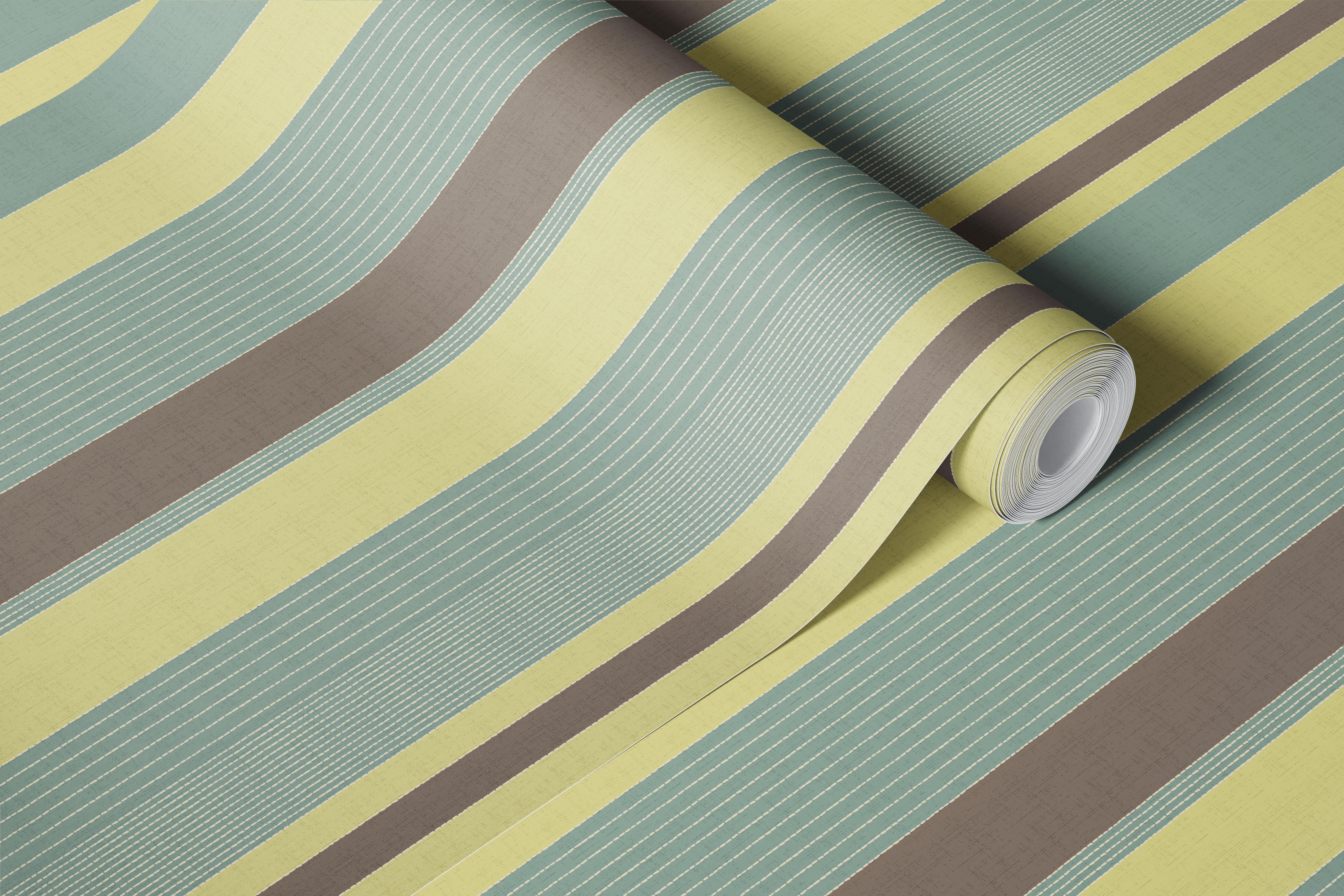Sashiko Stripes Mint Brown Green wallpaper in a room