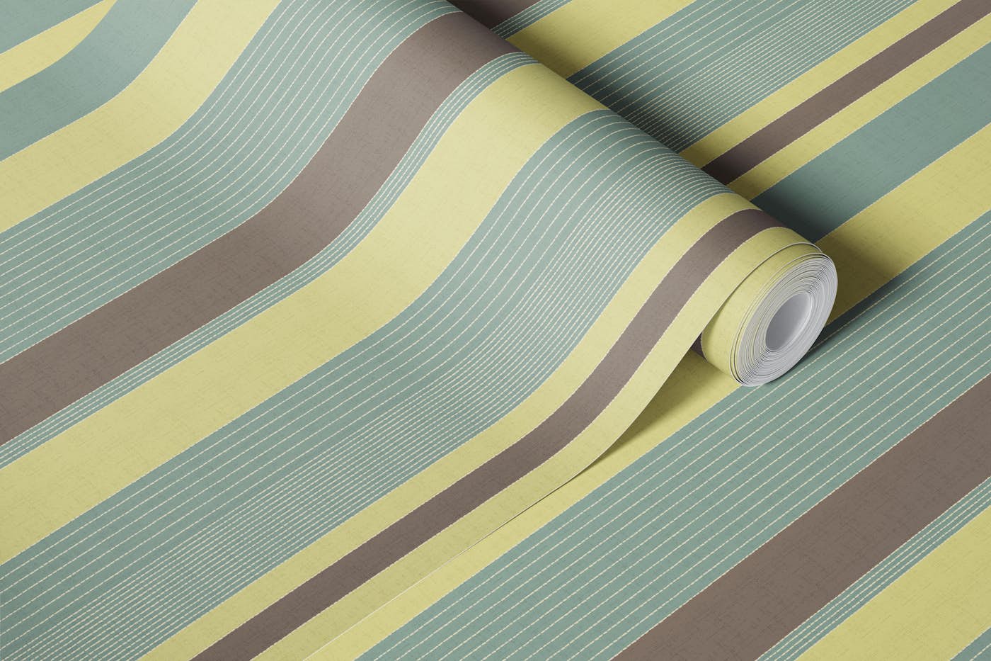 Sashiko Stripes Mint Brown Green wallpaper roll