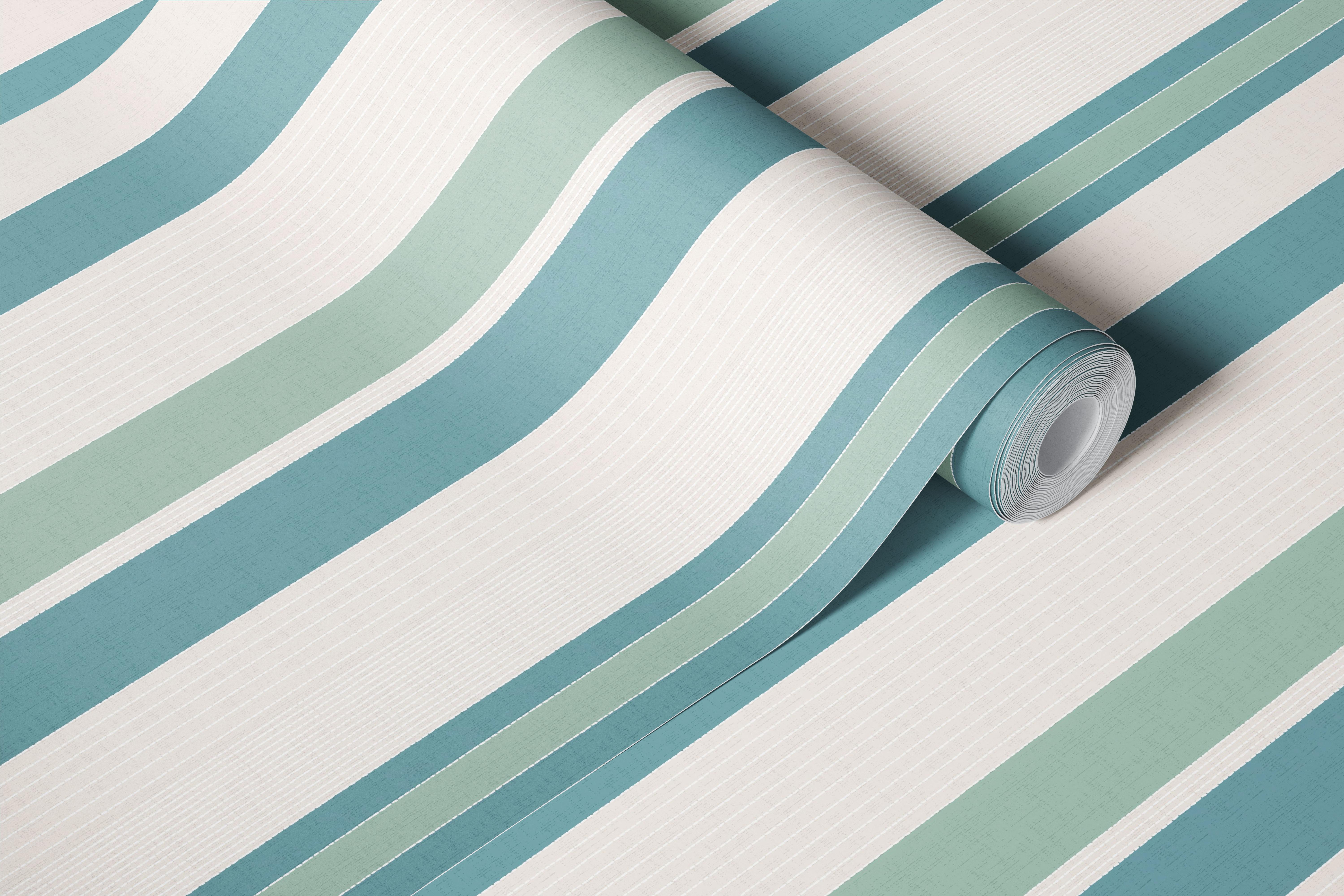 Sashiko Stripes Cream Mint Blue wallpaper in a room