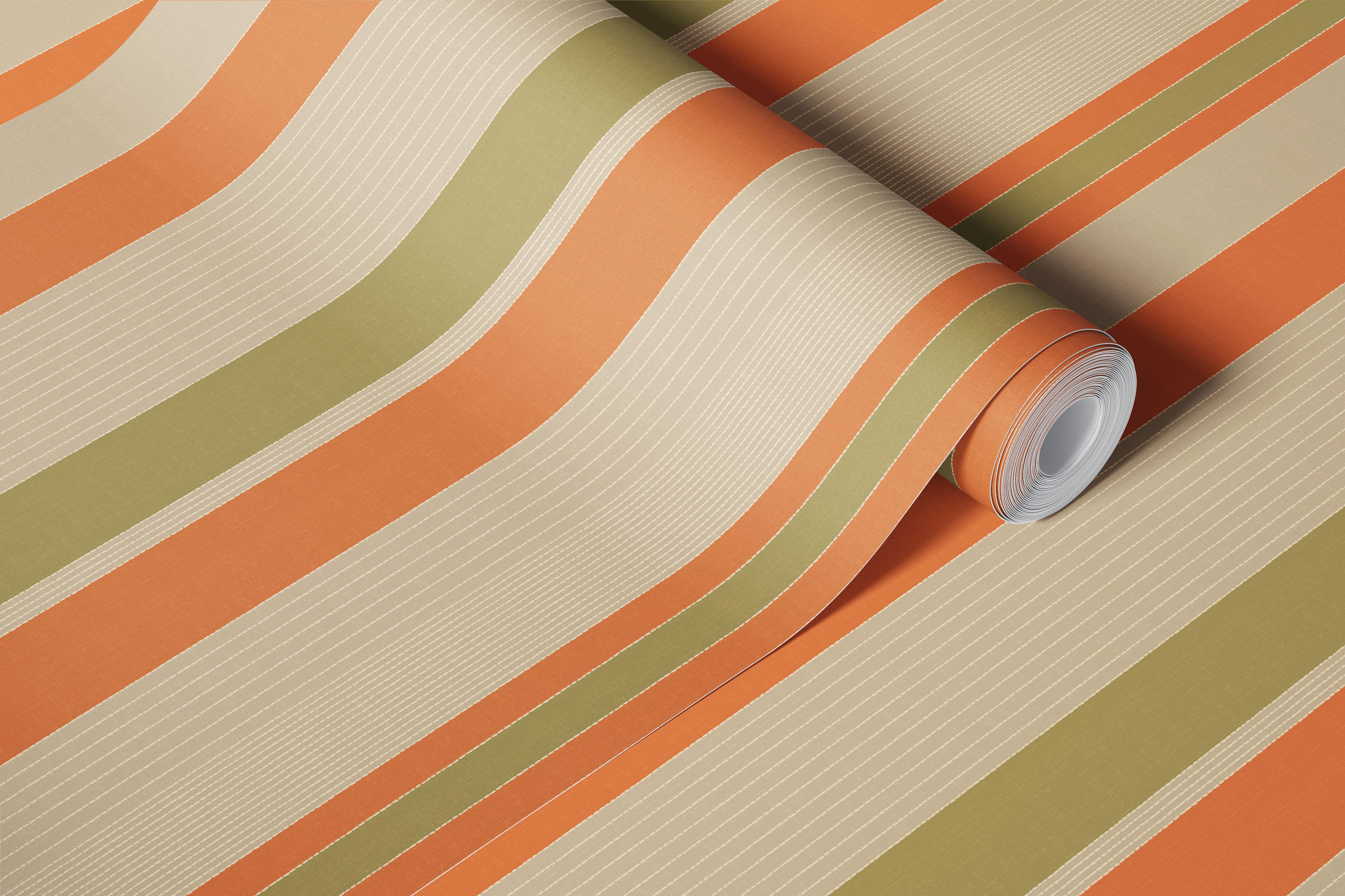 Sashiko Stripes Beige Green Orange wallpaper