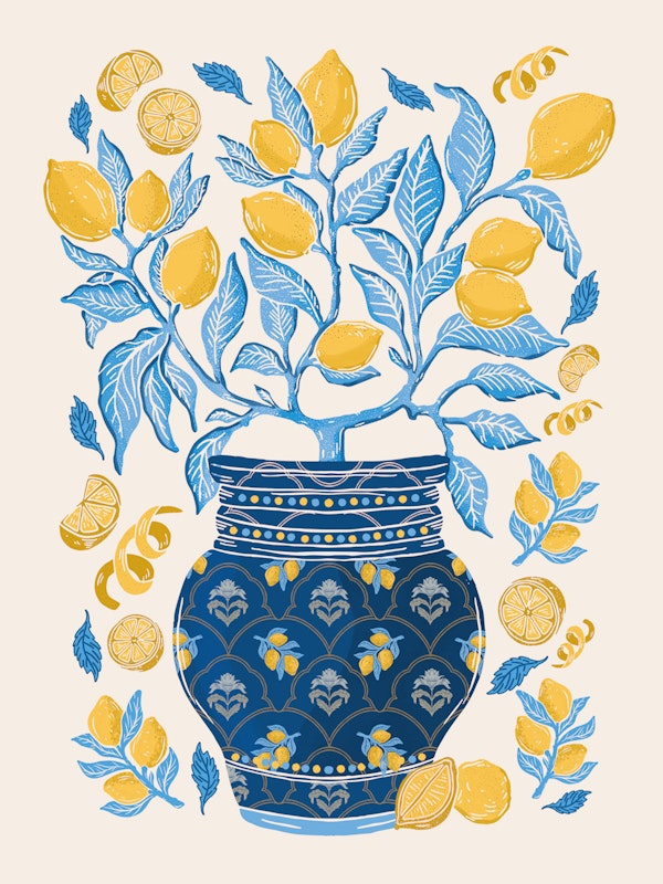 Mediterranean Lemon Vase Art