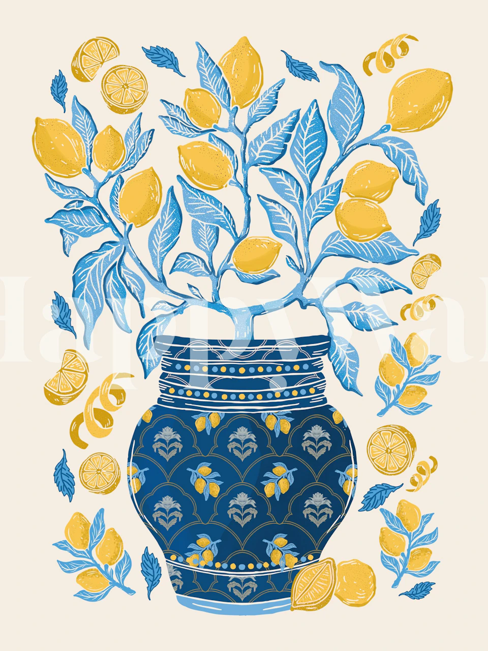 Mediterranean Lemon Vase wallpaper in a room