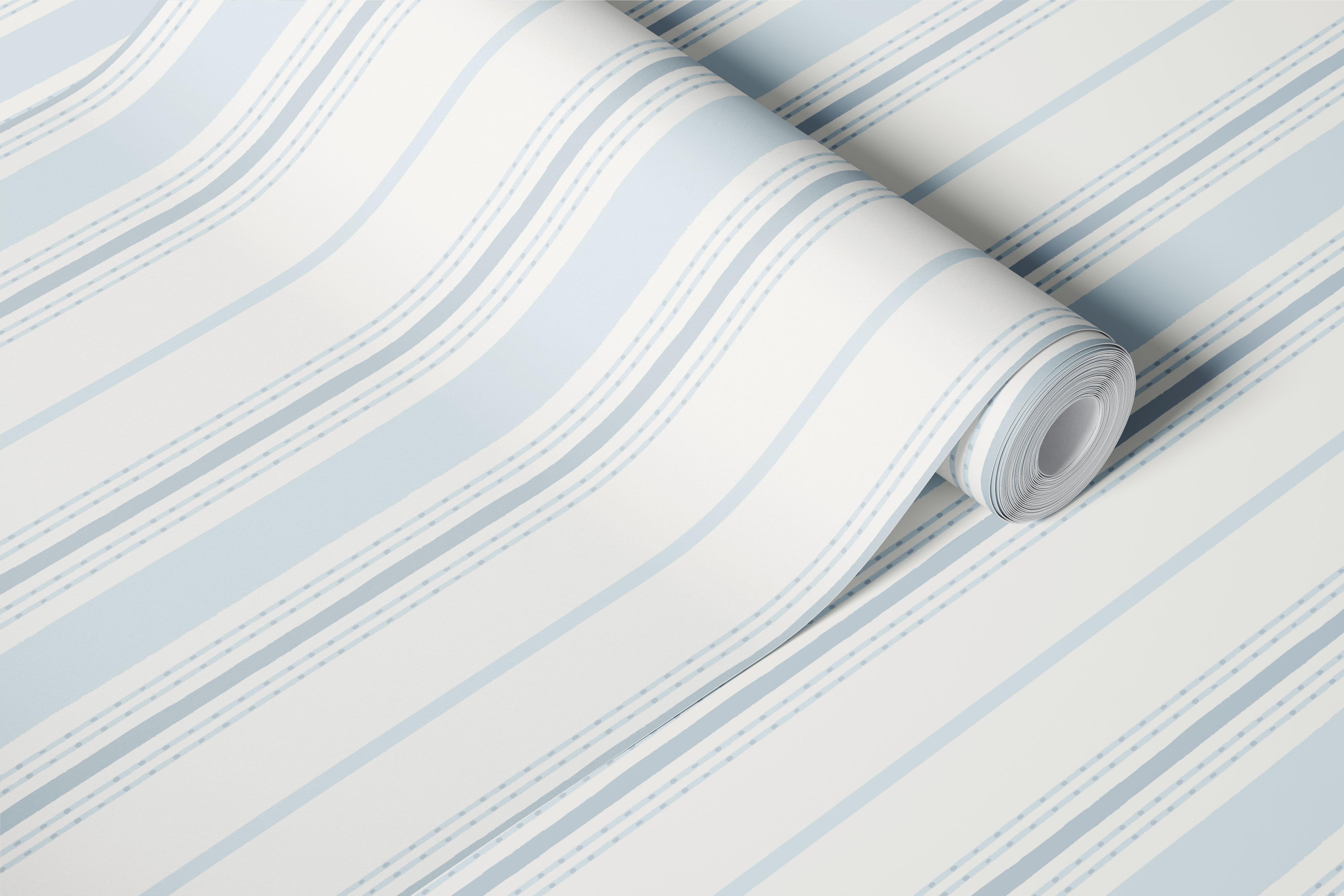 Blue and white stripe wallpaper in a room
