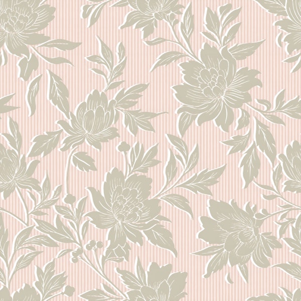 Soft Sage Peonies on Pink Stripes