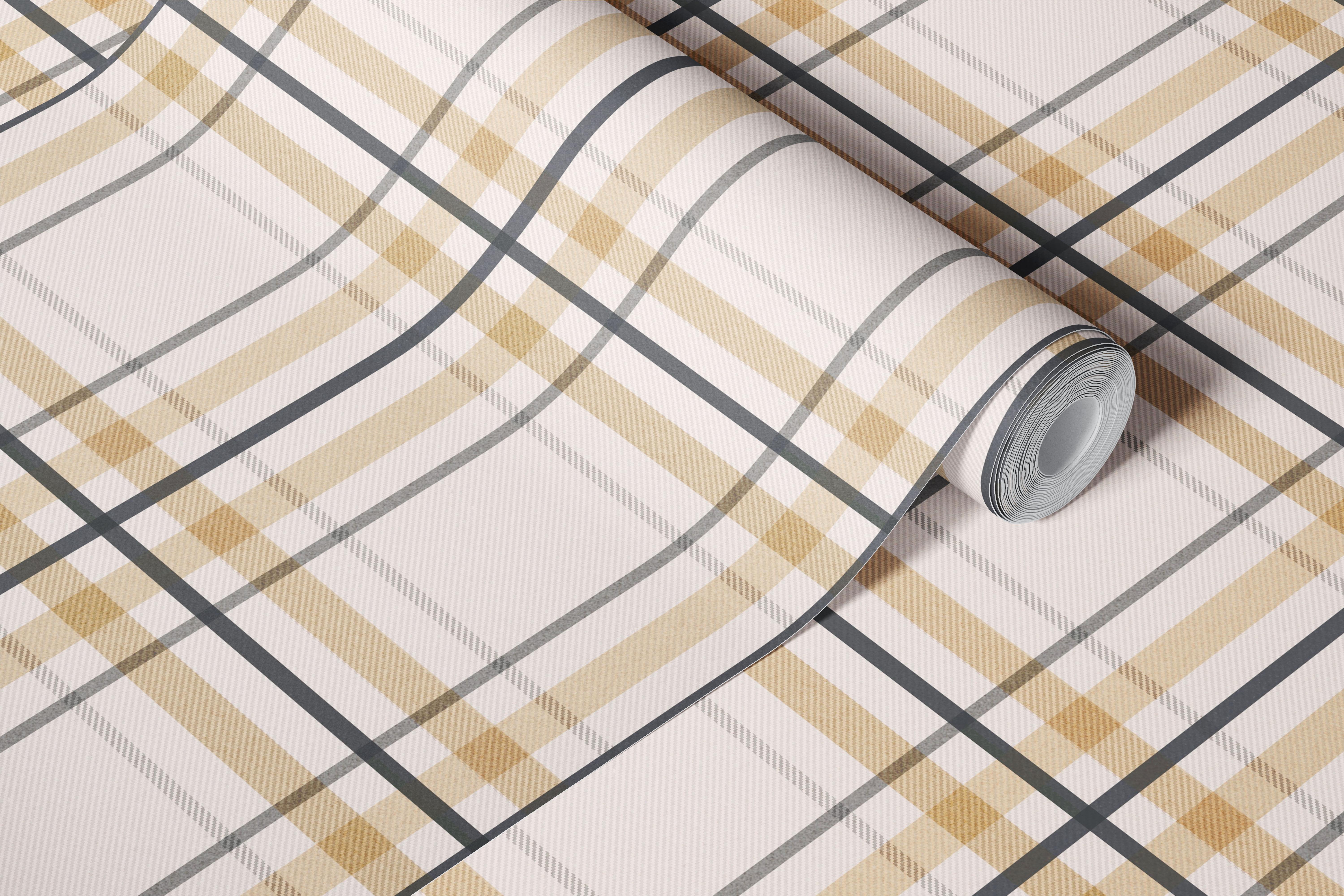 Beige Grey Plaid Check tapetti huoneessa