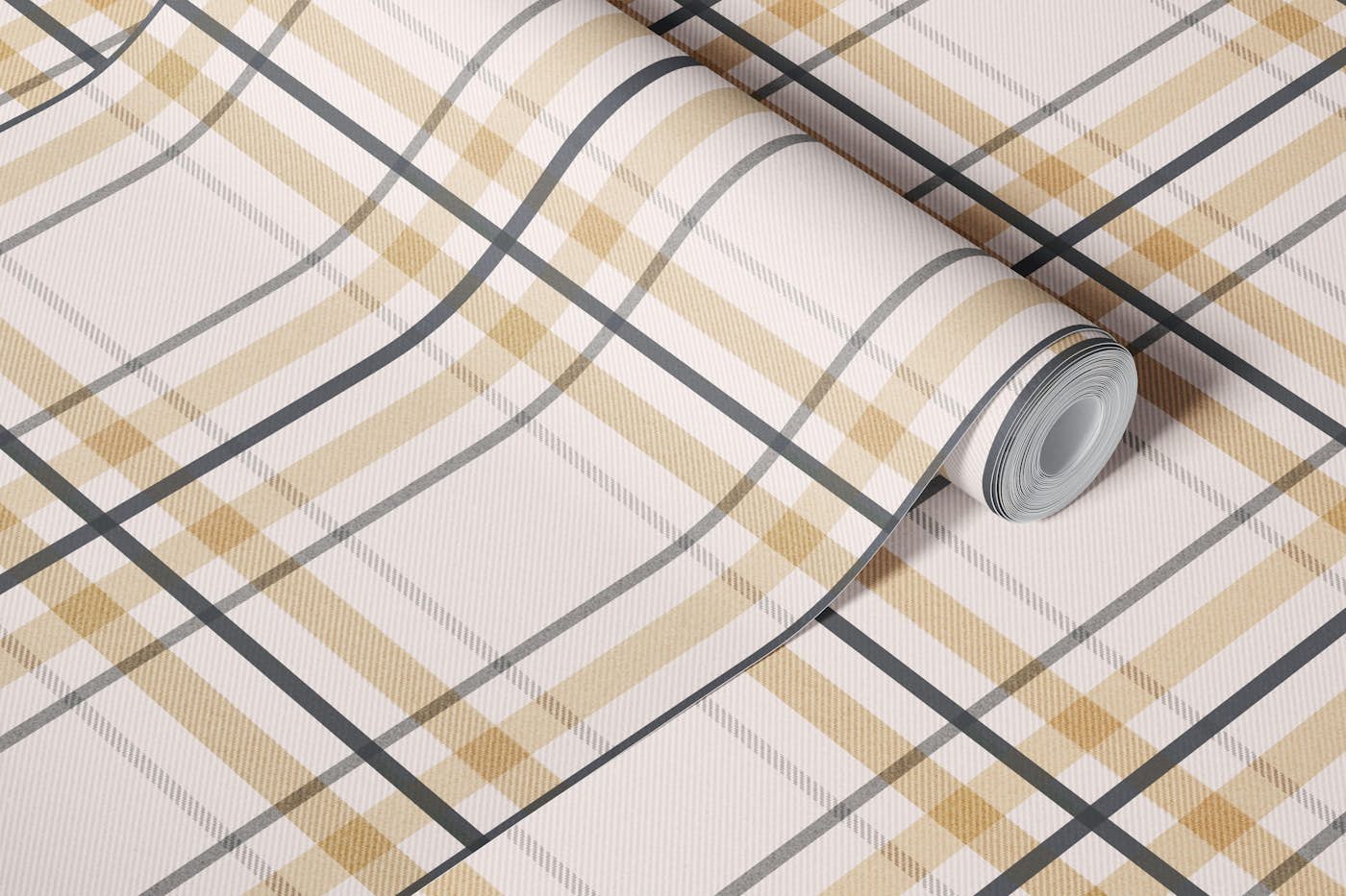 Beige Grey Plaid Check wallpaper roll
