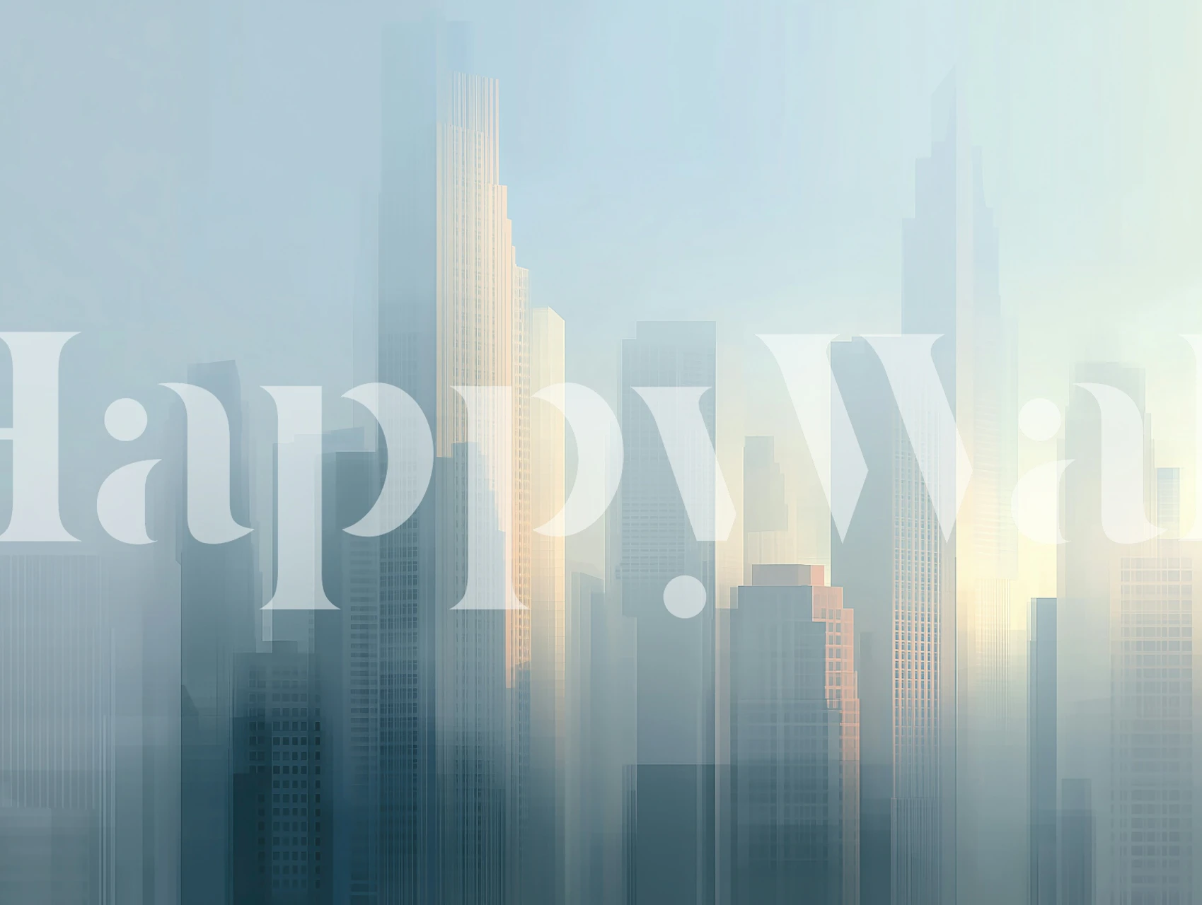 Misty Modern City Skyline wallpaper in a room