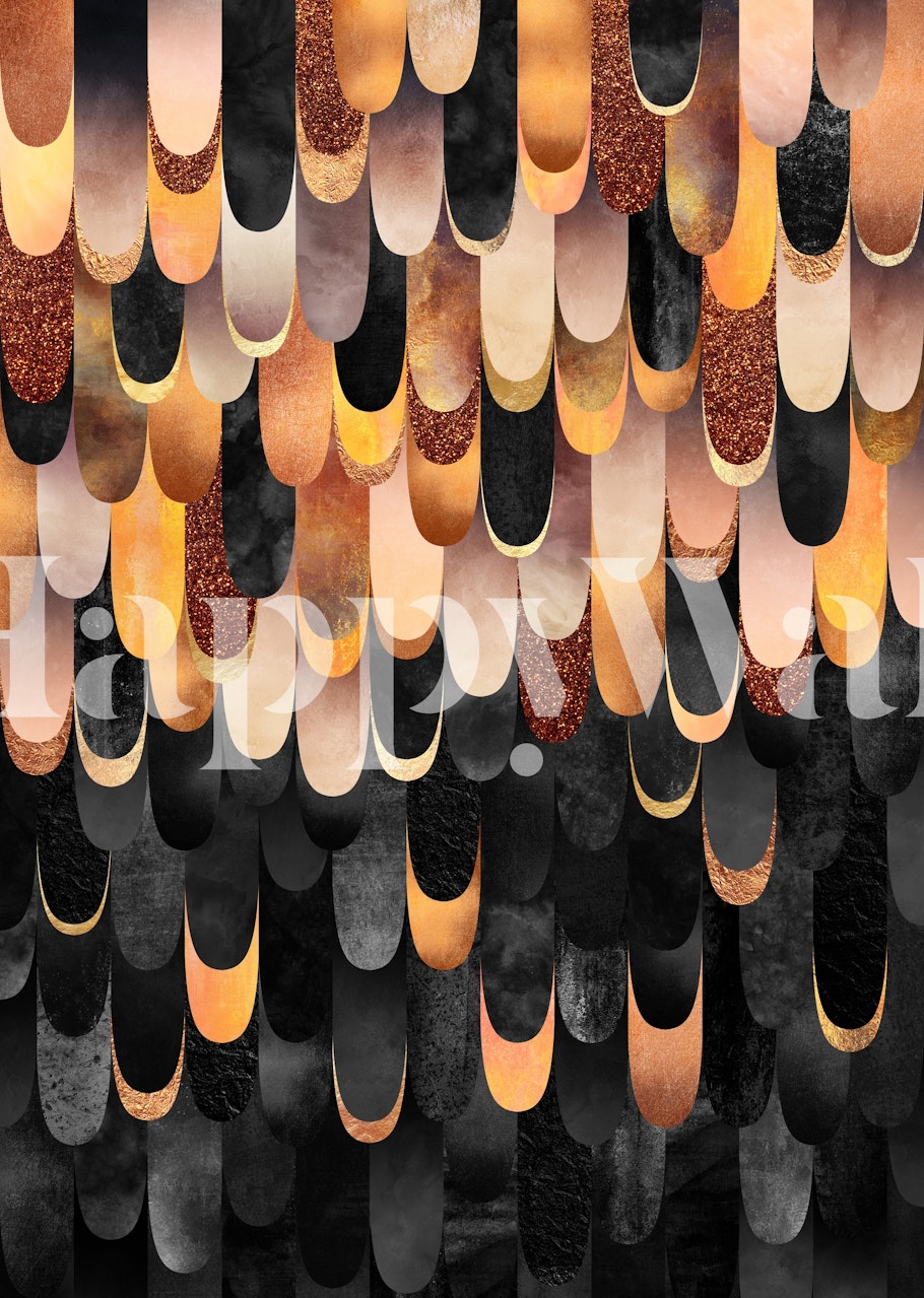 Abstract shapes in copper and black tones wallpaper