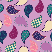 boho paisley bold teal pink plum on lilac wallpaper