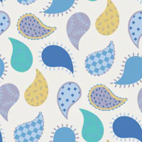 boho hand drawn paisley in calm coastal blues wallpaper