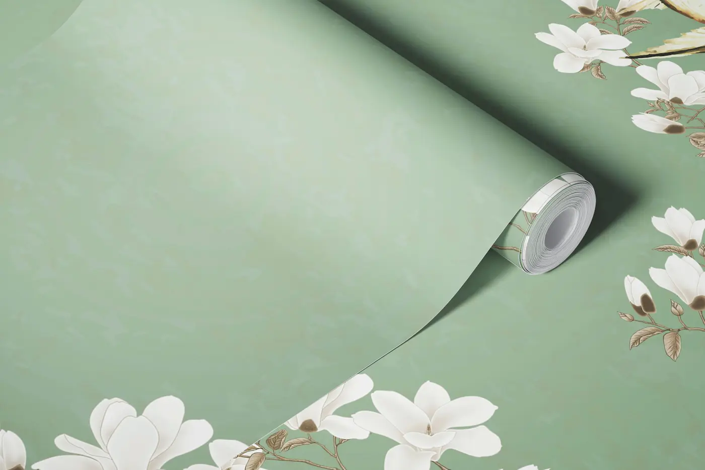 Sage Green Blossom Delight wallpaper roll