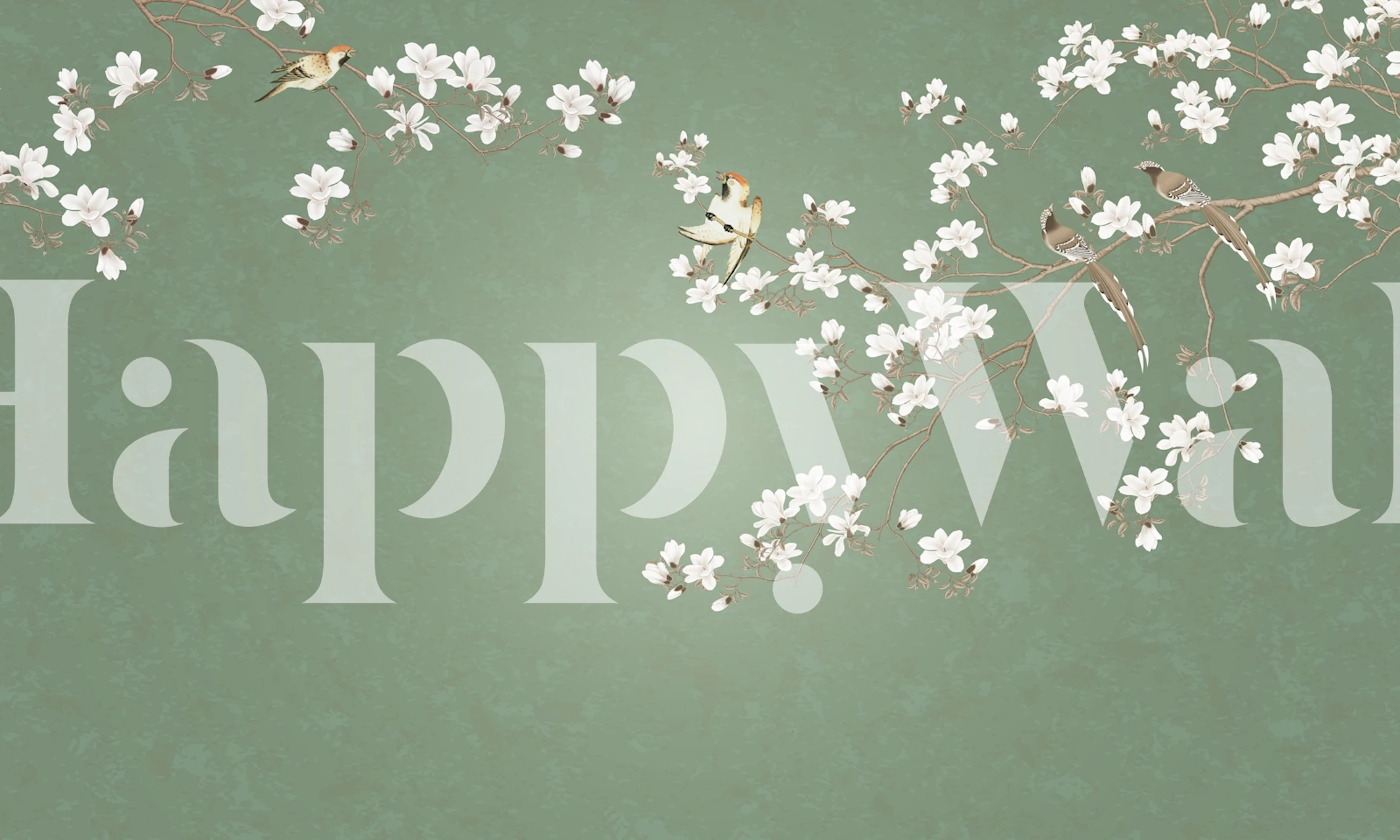 Sage Green Blossom Delight wallpaper in a room