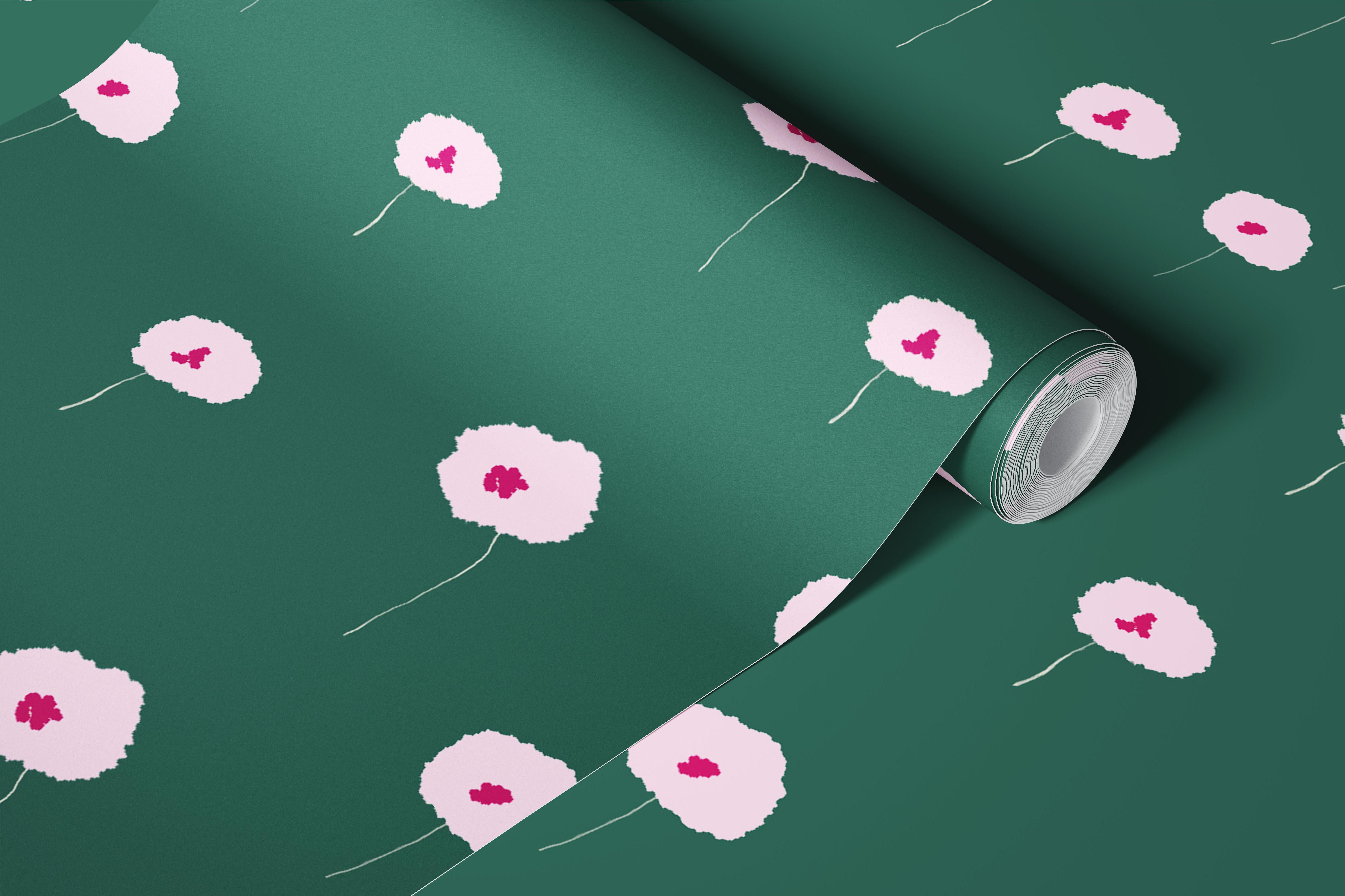 Soft pink poppies wallpaper in a room