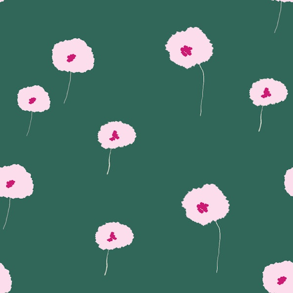 Soft Pink Poppies on Forest Green
