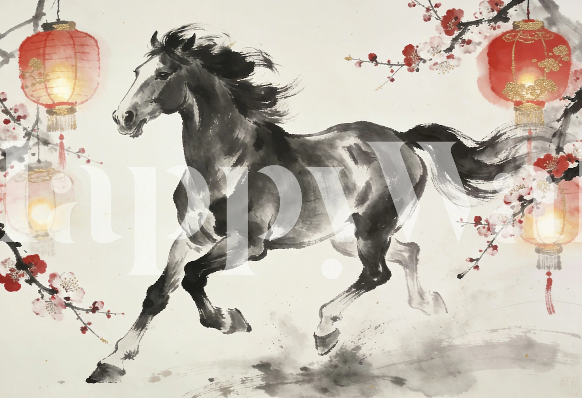 Ink Wash Galloping Horse wallpaper in a room