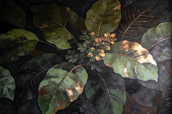 Emerald Leaves on Dark Canvas