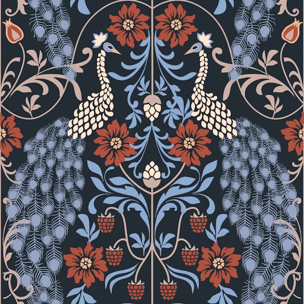 Elegant Peacocks with Red Flowers