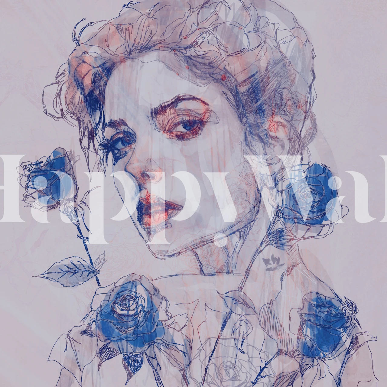 Unique wallpaper design featuring a figure and roses