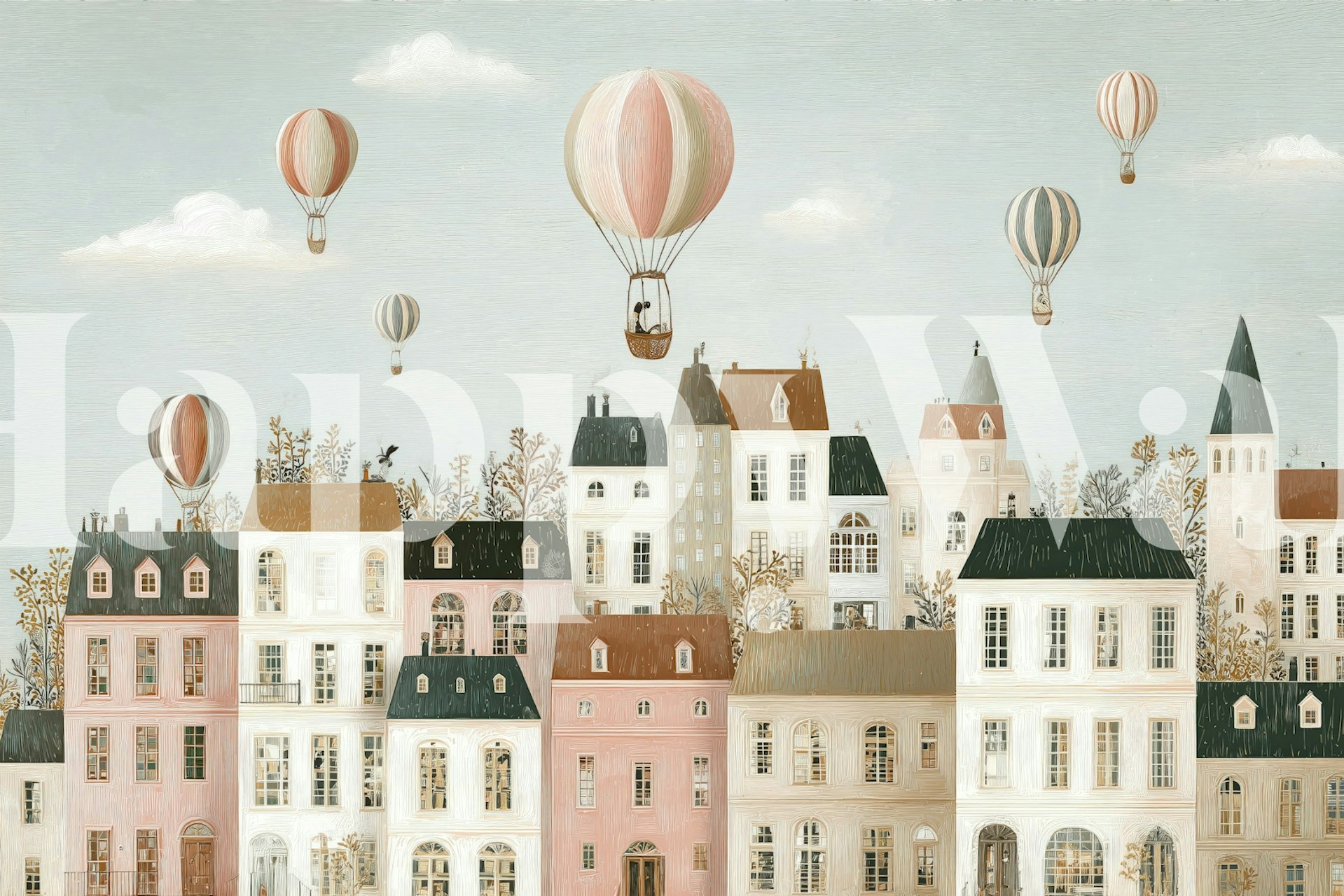 Floating Over Quiet City wallpaper in een kamer