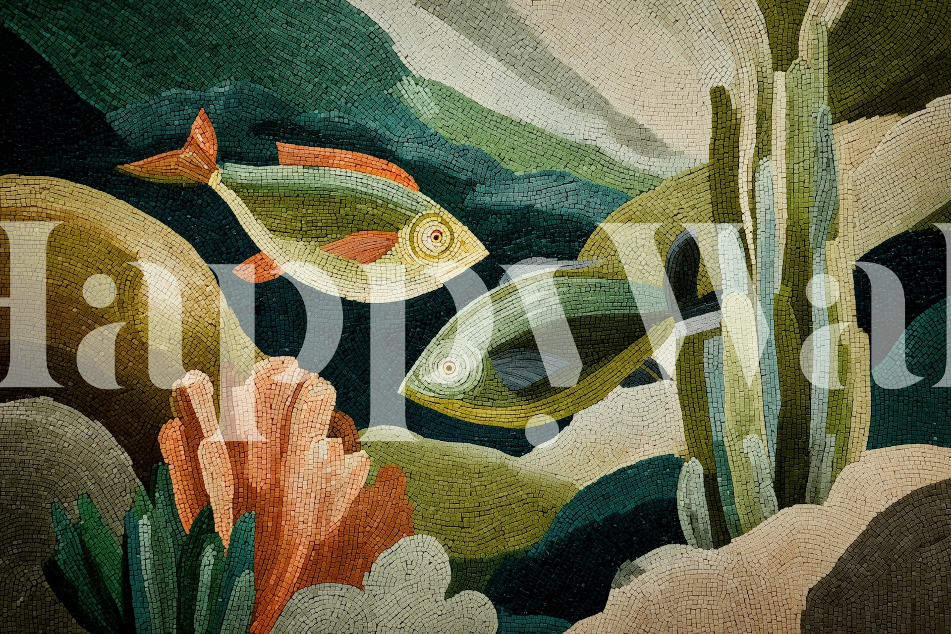 Underwater Mosaic Garden wallpaper in a room