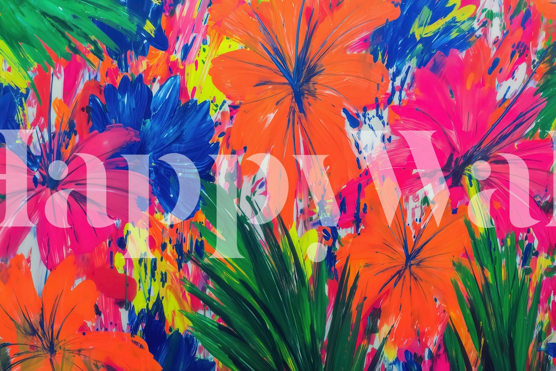 Vibrant expressionist flowers wallpaper in a room