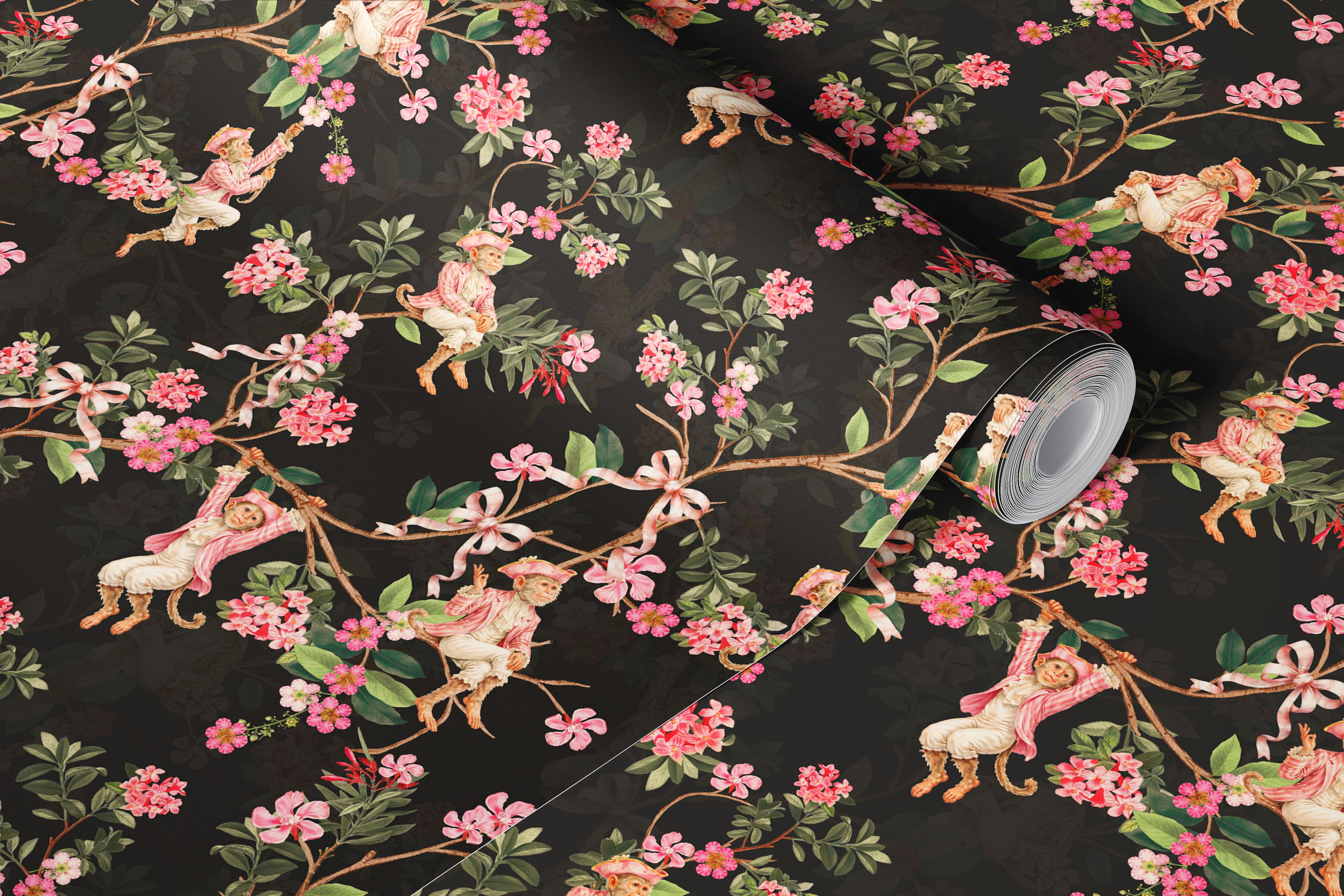Vintage Monkey Chinoiserie Garden wallpaper design